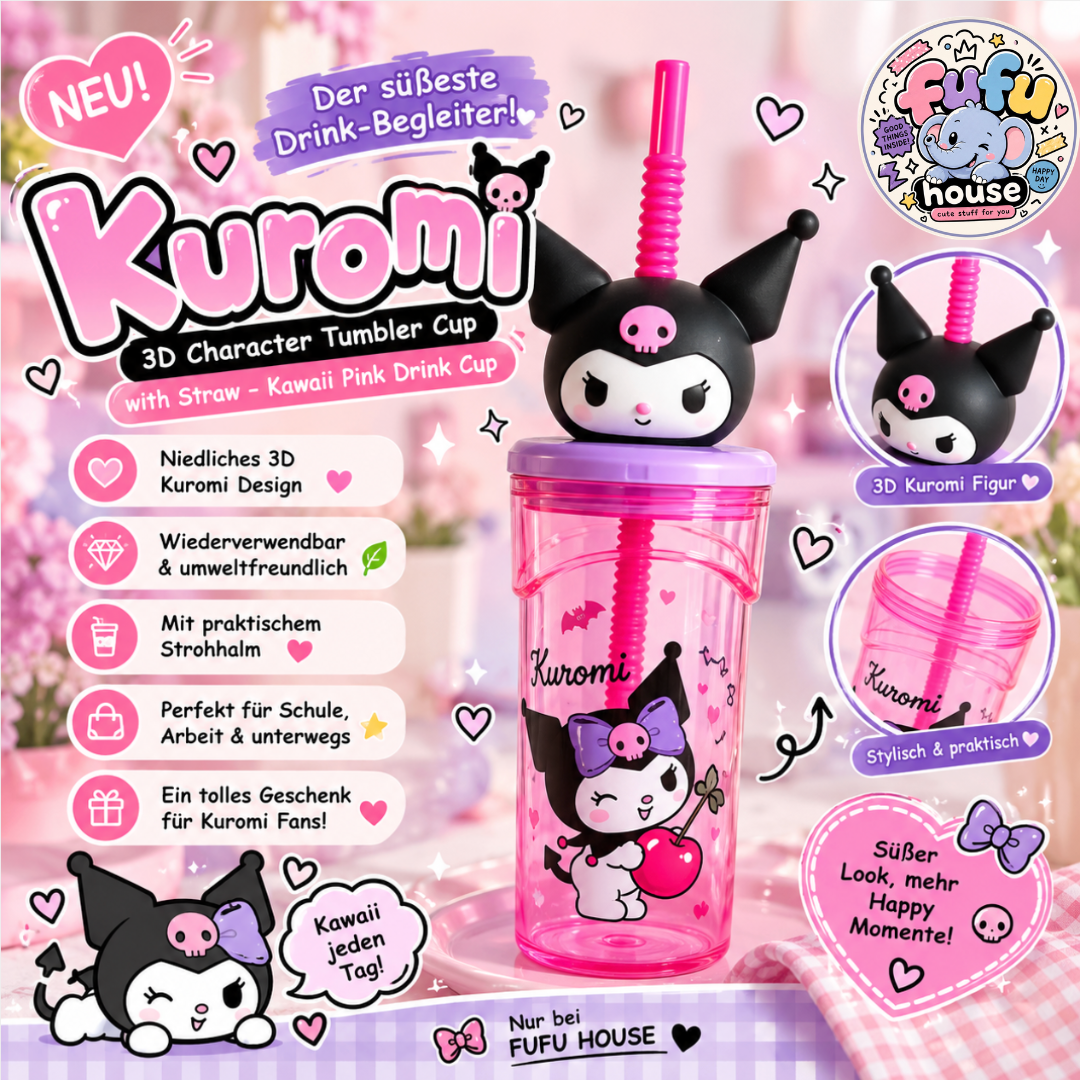 Meet Your New Favorite Cup: Kuromi 3D Character Tumbler 💜🎀