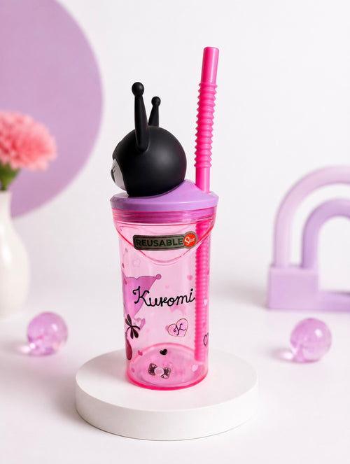 F01: Kuromi 3D Character Tumbler Cup with Straw – Kawaii Pink Drink Cup