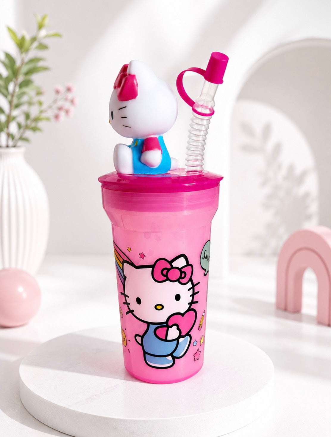 F02: Hello Kitty 3D Character Tumbler Cup with Straw – Kawaii Pink Drink Cup