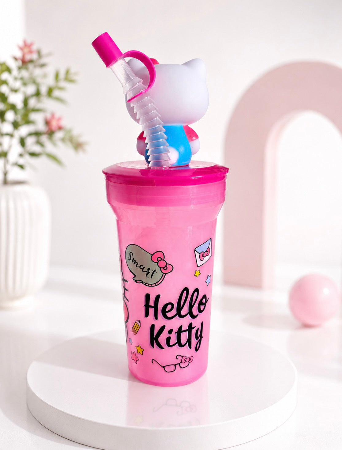 F02: Hello Kitty 3D Character Tumbler Cup with Straw – Kawaii Pink Drink Cup