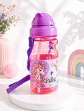 F03: Unicorn Kids Water Bottle with Straw & Carry Strap – Leakproof Pink Bottle