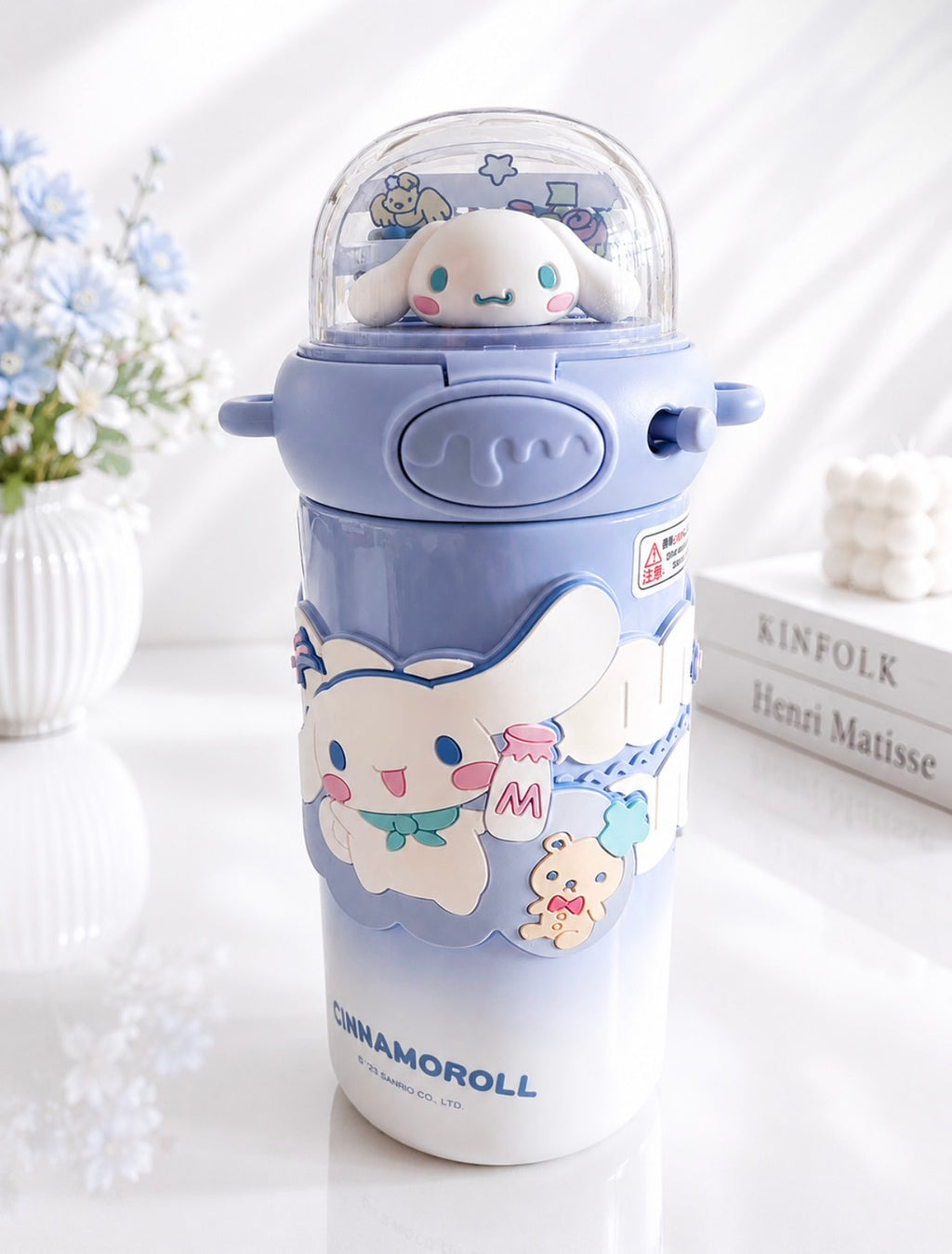 F09: Cinnamoroll 3D Dome Stainless Steel Tumbler with Straw – Premium Blue Insulated Bottle