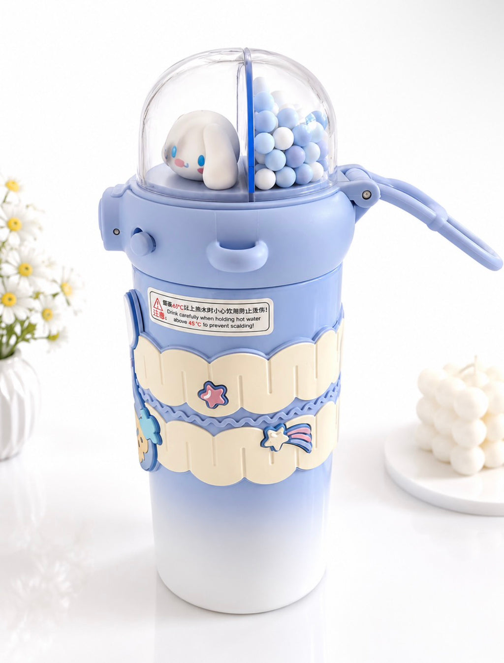 F09: Cinnamoroll 3D Dome Stainless Steel Tumbler with Straw – Premium Blue Insulated Bottle