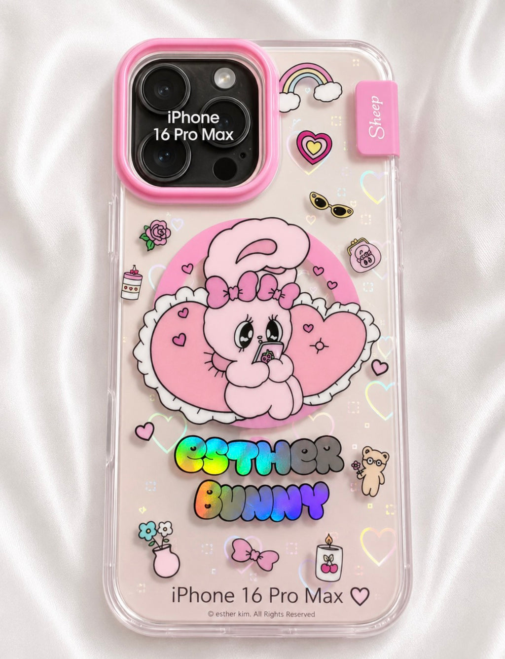 F15: Esther Bunny Clear Shockproof Case for iPhone 16 Pro Max – Pink
