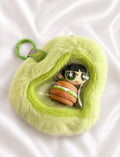 F18: Heart Faux Fur Display Pouch Keychain – Green
