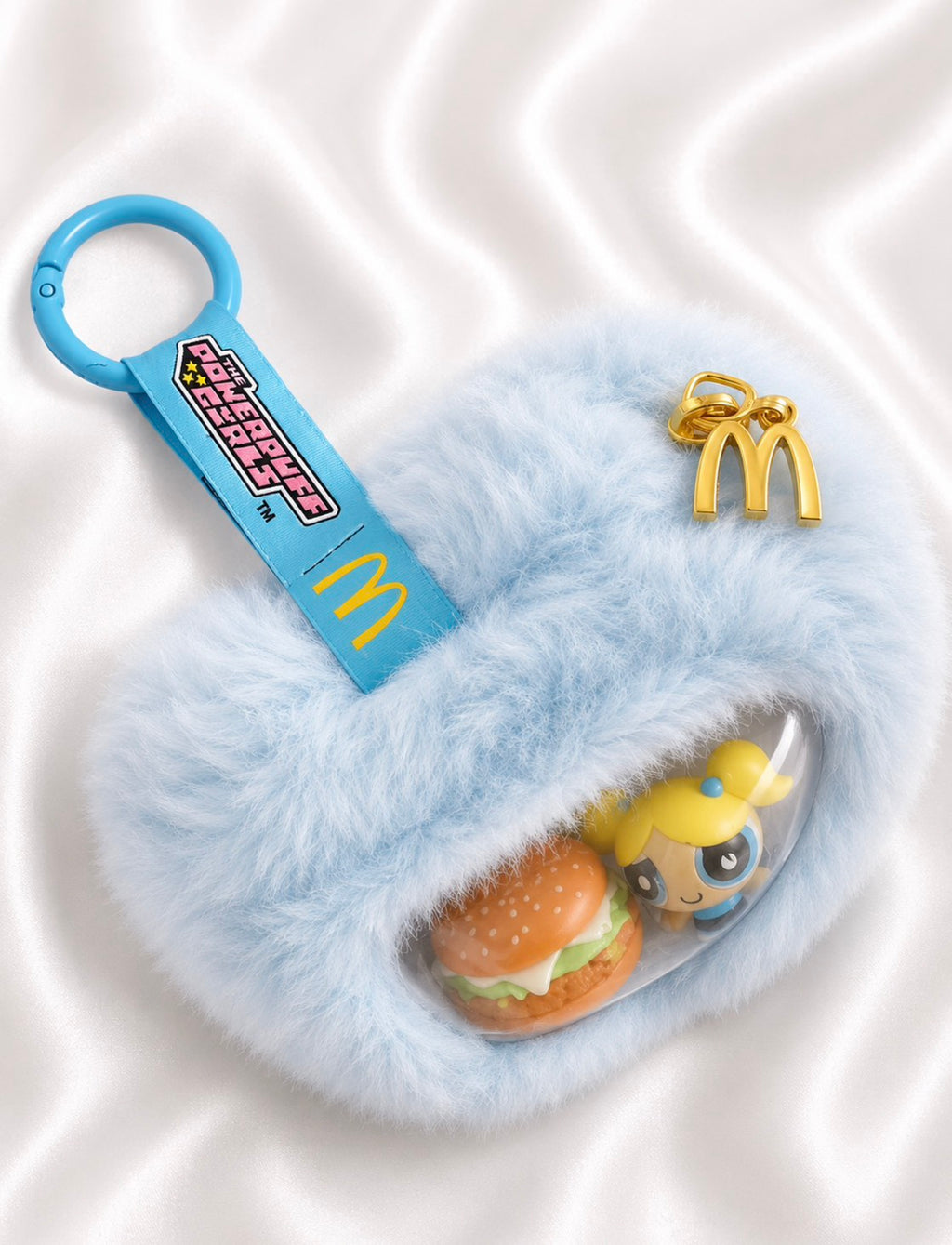 F19: Heart Faux Fur Display Pouch Keychain – Blue