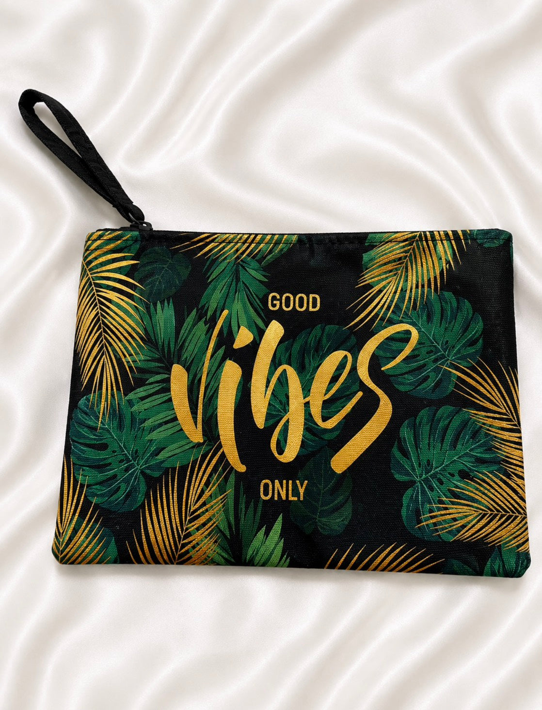 F10: Floral Canvas Zipper Pouch – Black