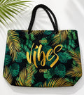 F23: Tropical Leaf Canvas Beach Tote Bag with Rope Handles – Large Shopping Tote