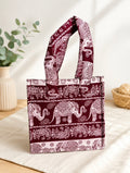 F16: Elephant Print Canvas Tote Bag – Burgundy